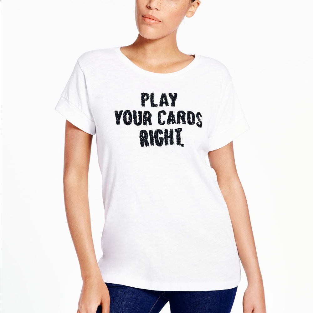 ♠️ idiom tshirt sequin white tee XS slogan top
